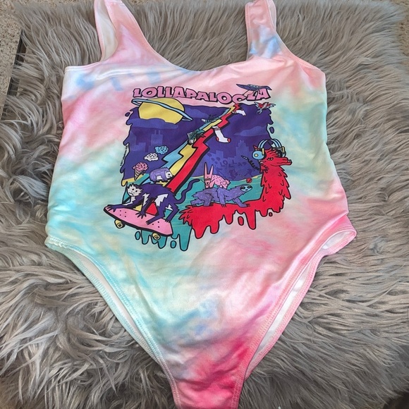 NWOT Forever 21 Lollapalooza Tie Dye One Piece High Cut Swimsuit Size Small - Picture 3 of 9